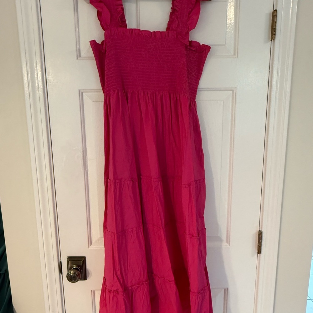 Hill House Bright Pink Ruffled Dress